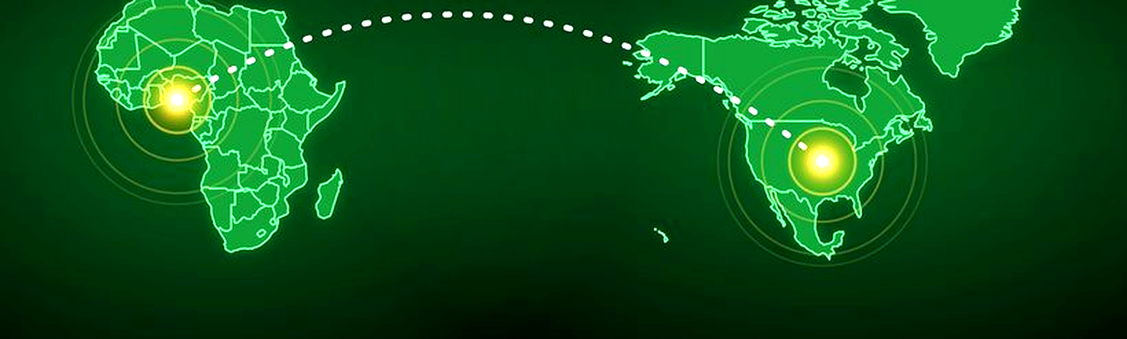 Clear map showing West Africa to North America sourcing and delivery route